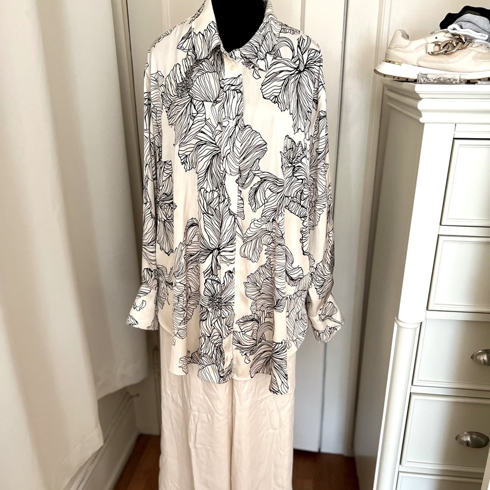 Satin long elegant shirt with a long sleeve with pants